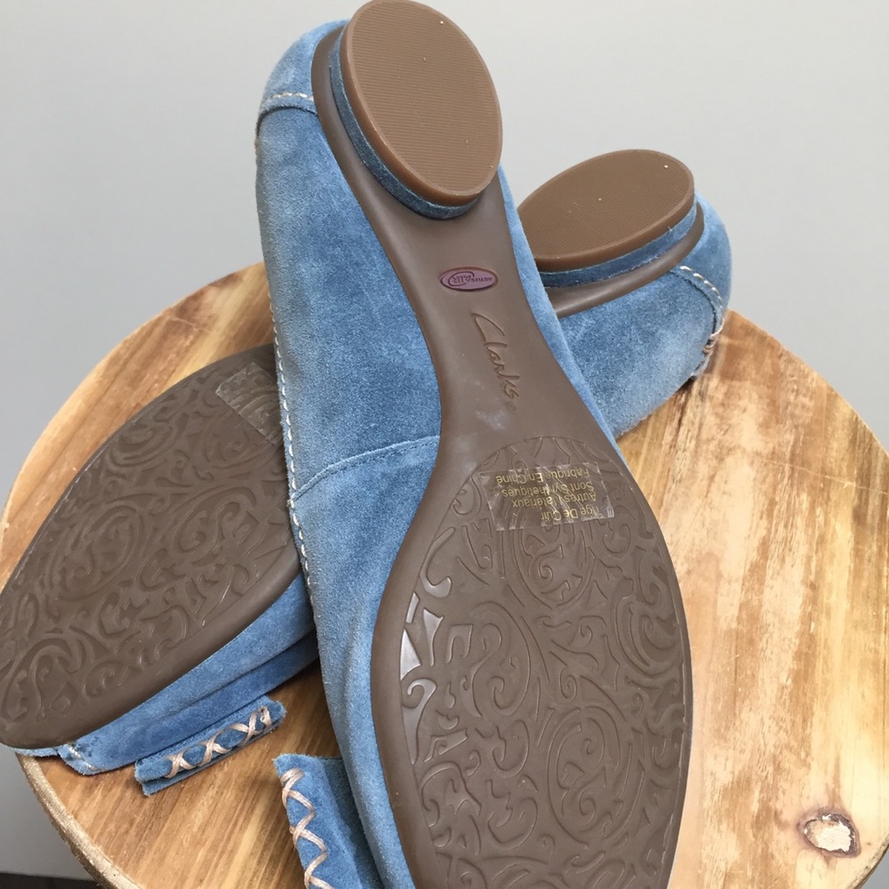 New Clarks Artisan blue leather shoes dress flats bow - Picture 4 of 5